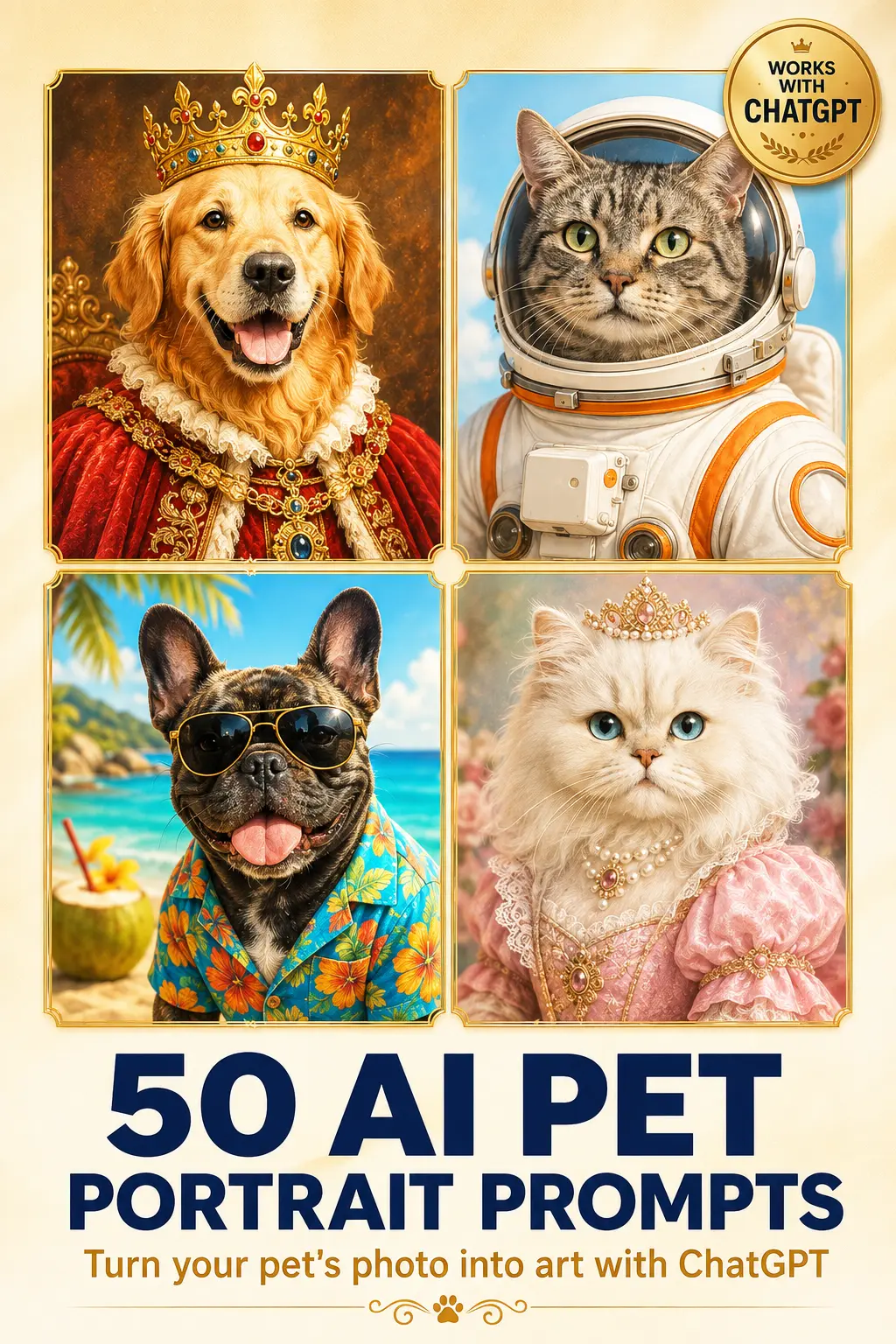 50 AI Pet Portrait Promts + Framing Pack Add on