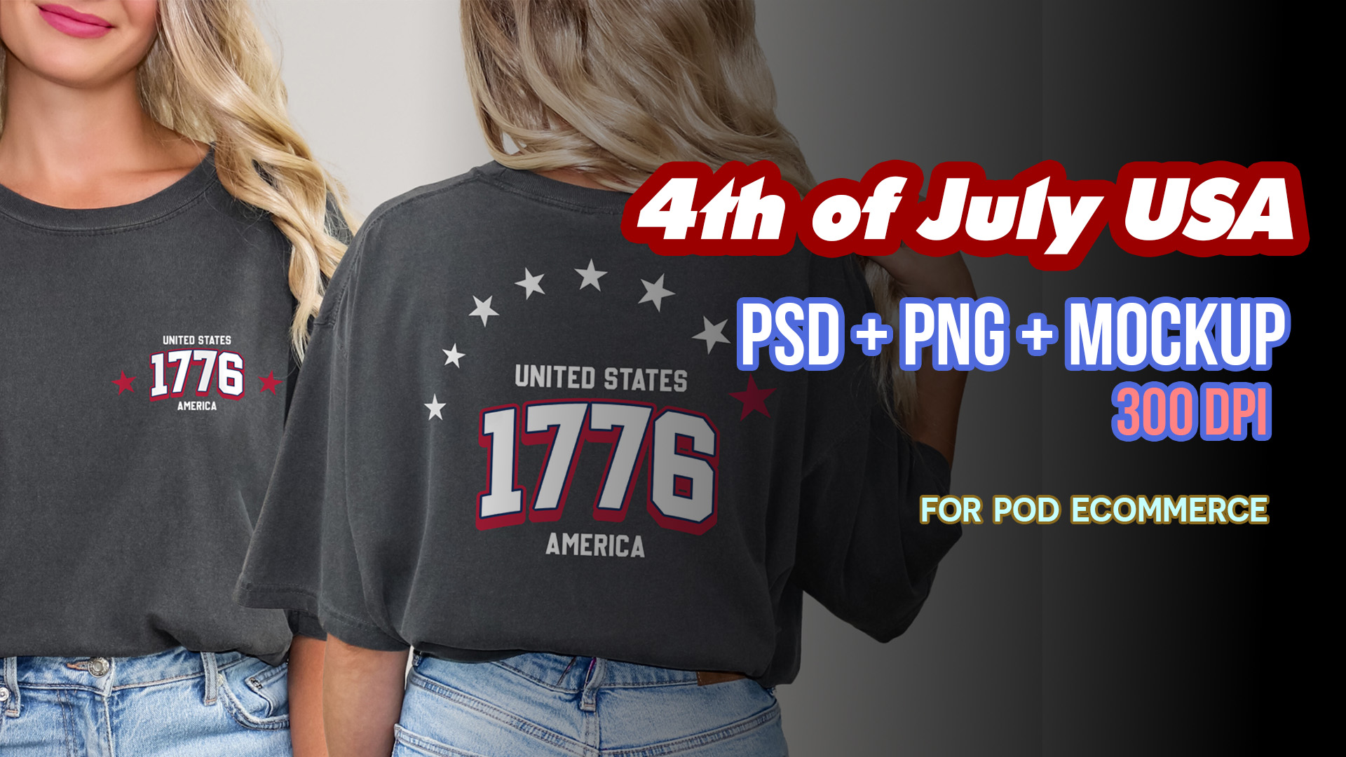 PSD PNG 1776 America | Preppy 4th of July Patriotic Design | Trendy USA