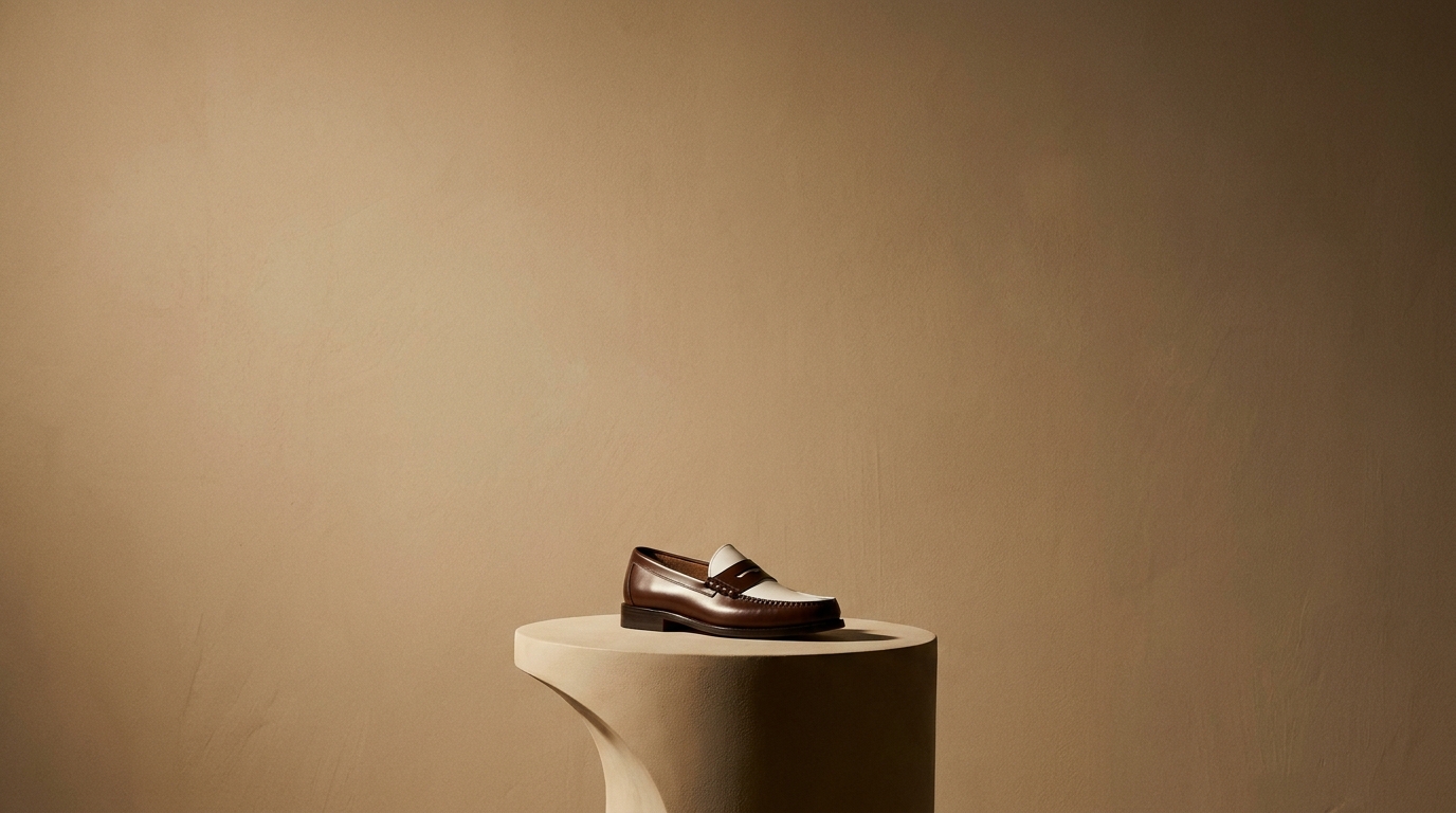 "J.M." Penny Loafers — Two-Tone Chocolate Brown & White