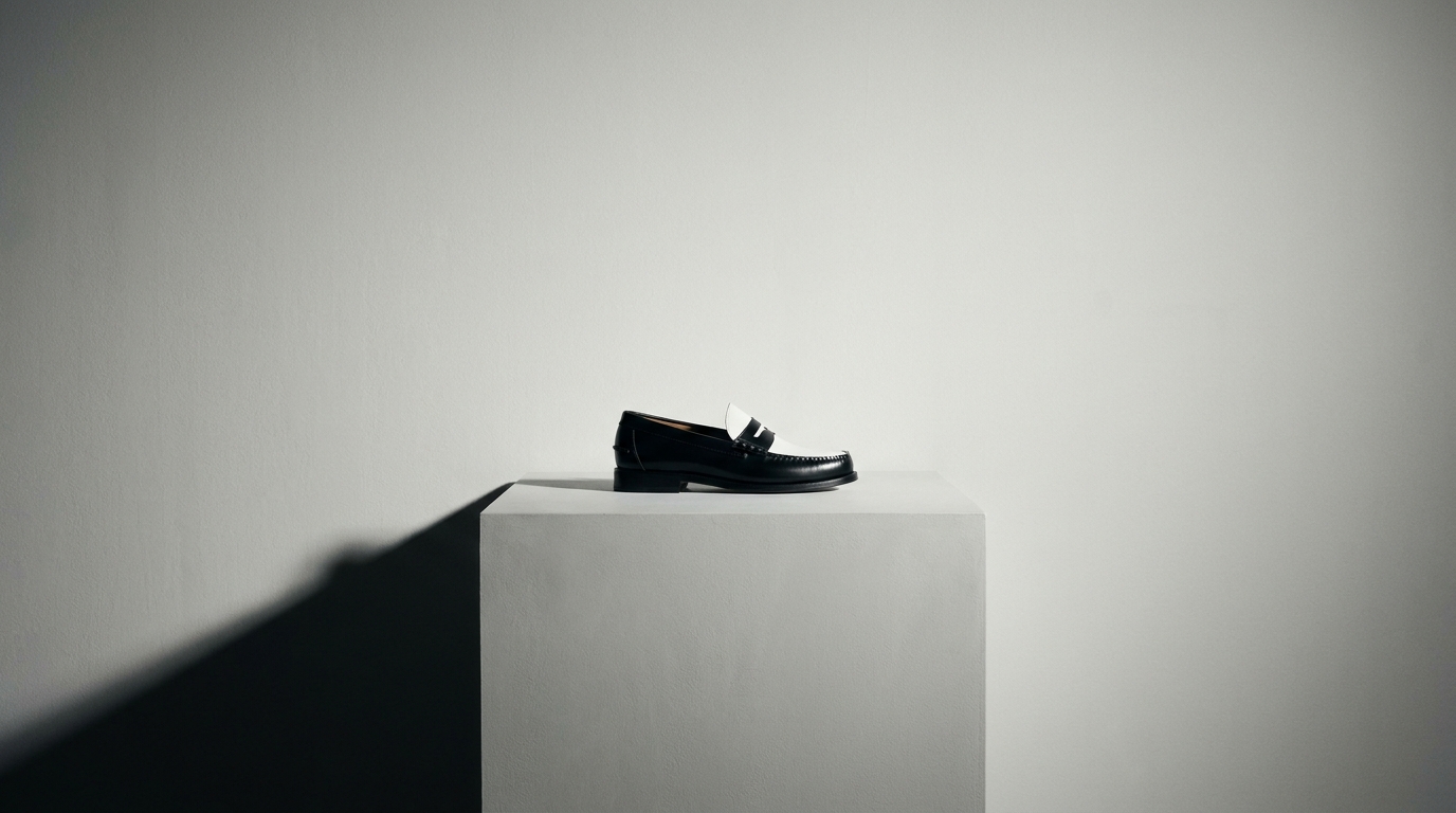 "J.M." Penny Loafers — Two-Tone Black & White