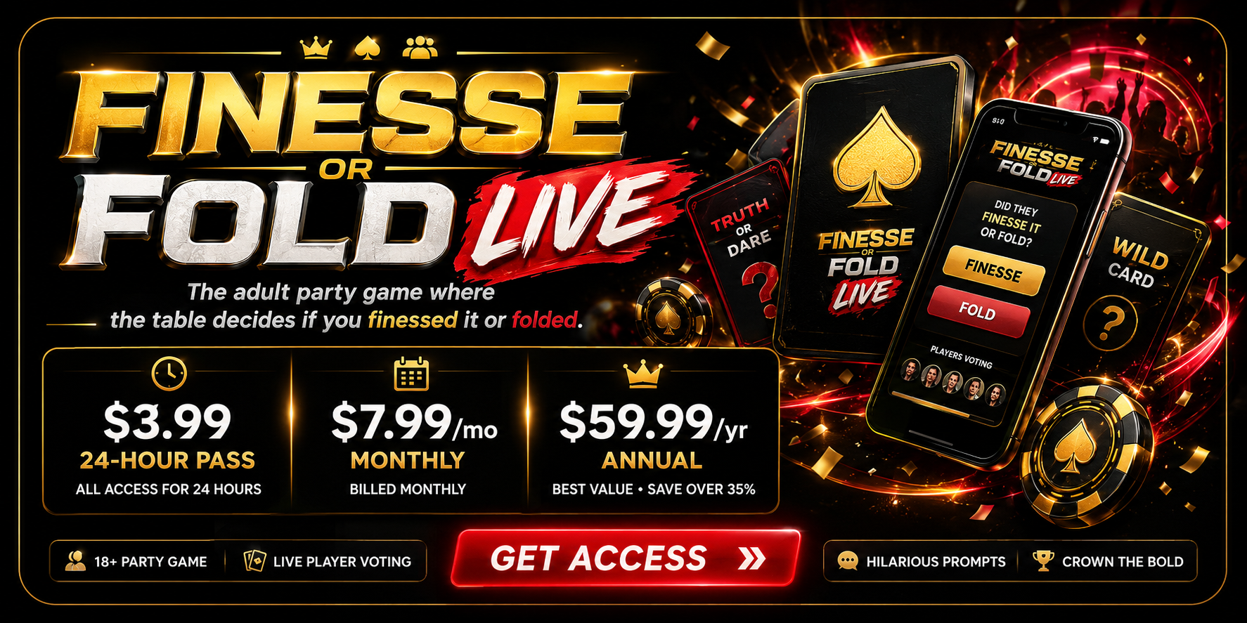 Finesse or Fold™ LIVE — Crown Access (Monthly)