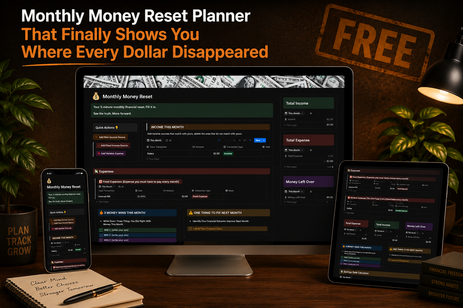 Monthly Money Reset Planner | Notion Budget Planner to Track your MONEY