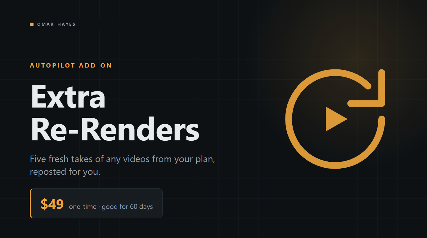 Extra Re-Renders Pack — Five Fresh Takes
