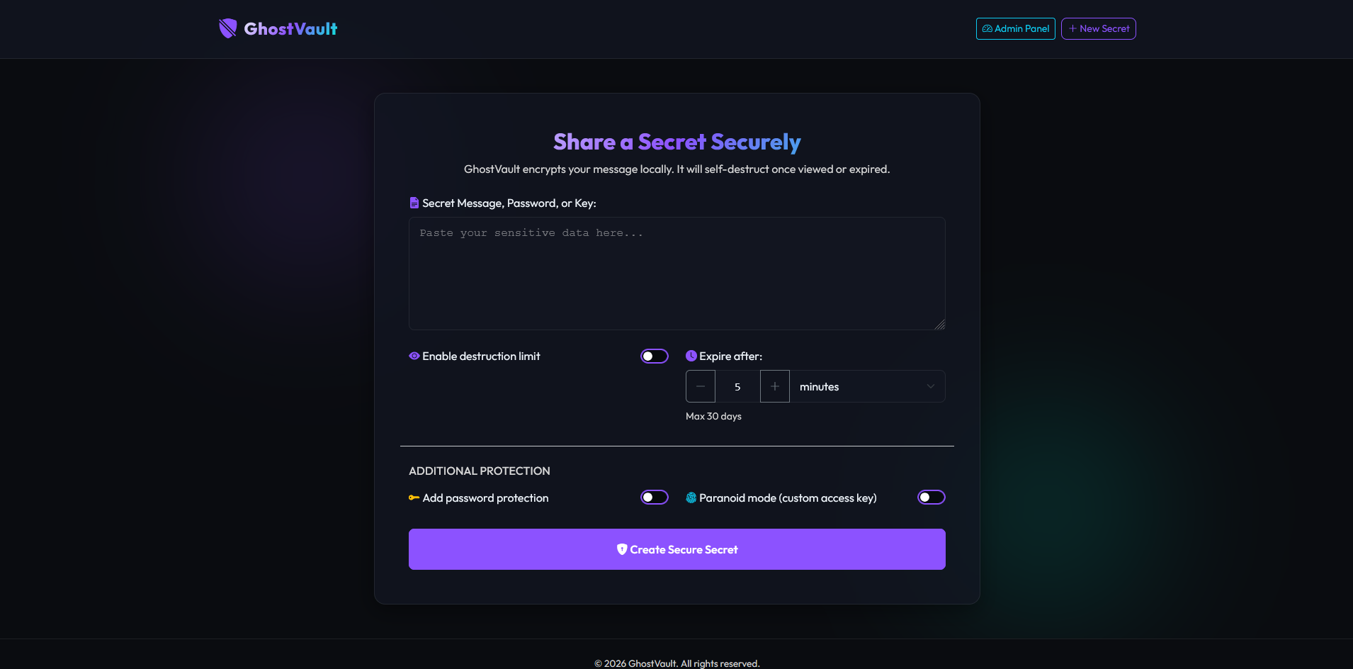 GhostVault - Secure One-Time Password & Secret Sharing Script