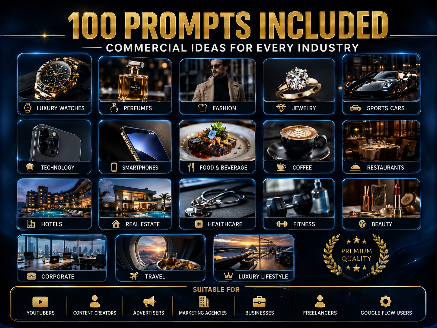 Google Flow Master Prompt Pack – 100 Luxury Commercial Prompts