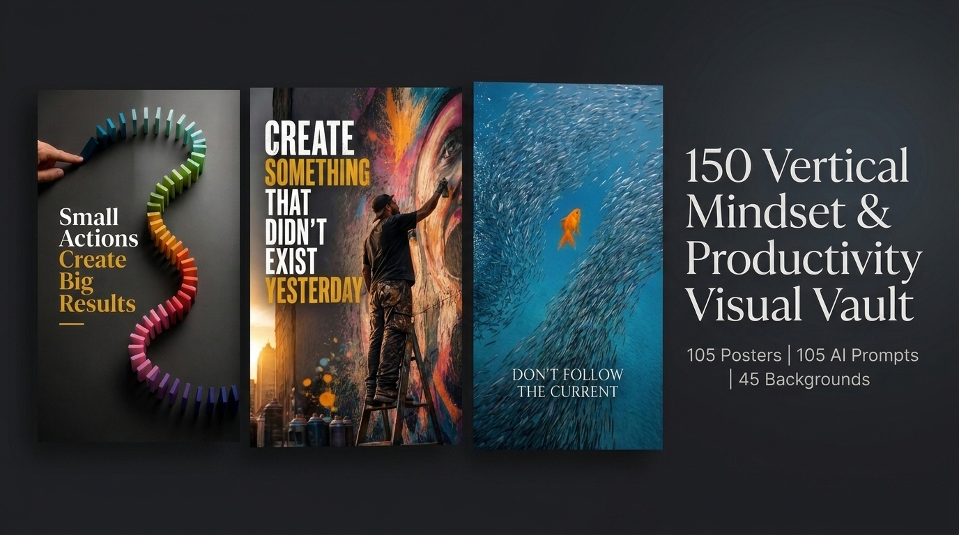 150 Vertical Mindset & Productivity Visual Vault (Quotes + Prompts)