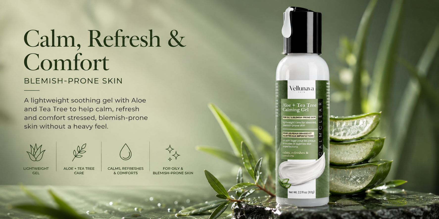 Vellunava CalmClear Aloe + Tea Tree Calming Gel