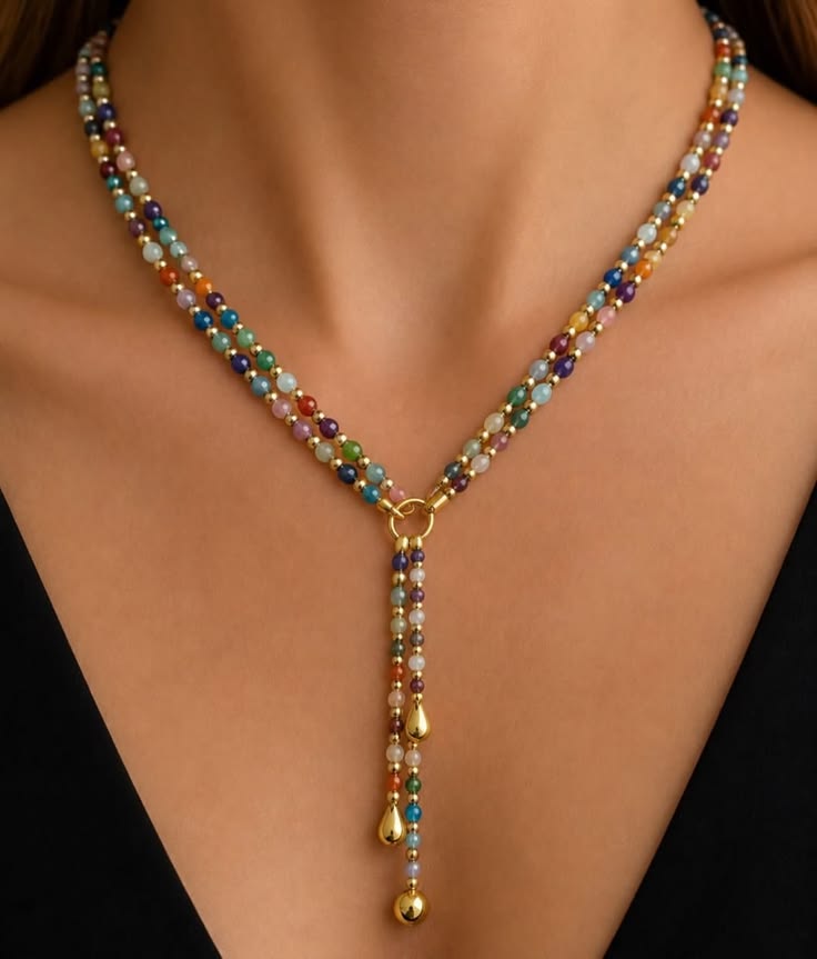 Multicolored Lariat-Style Beaded Necklace
