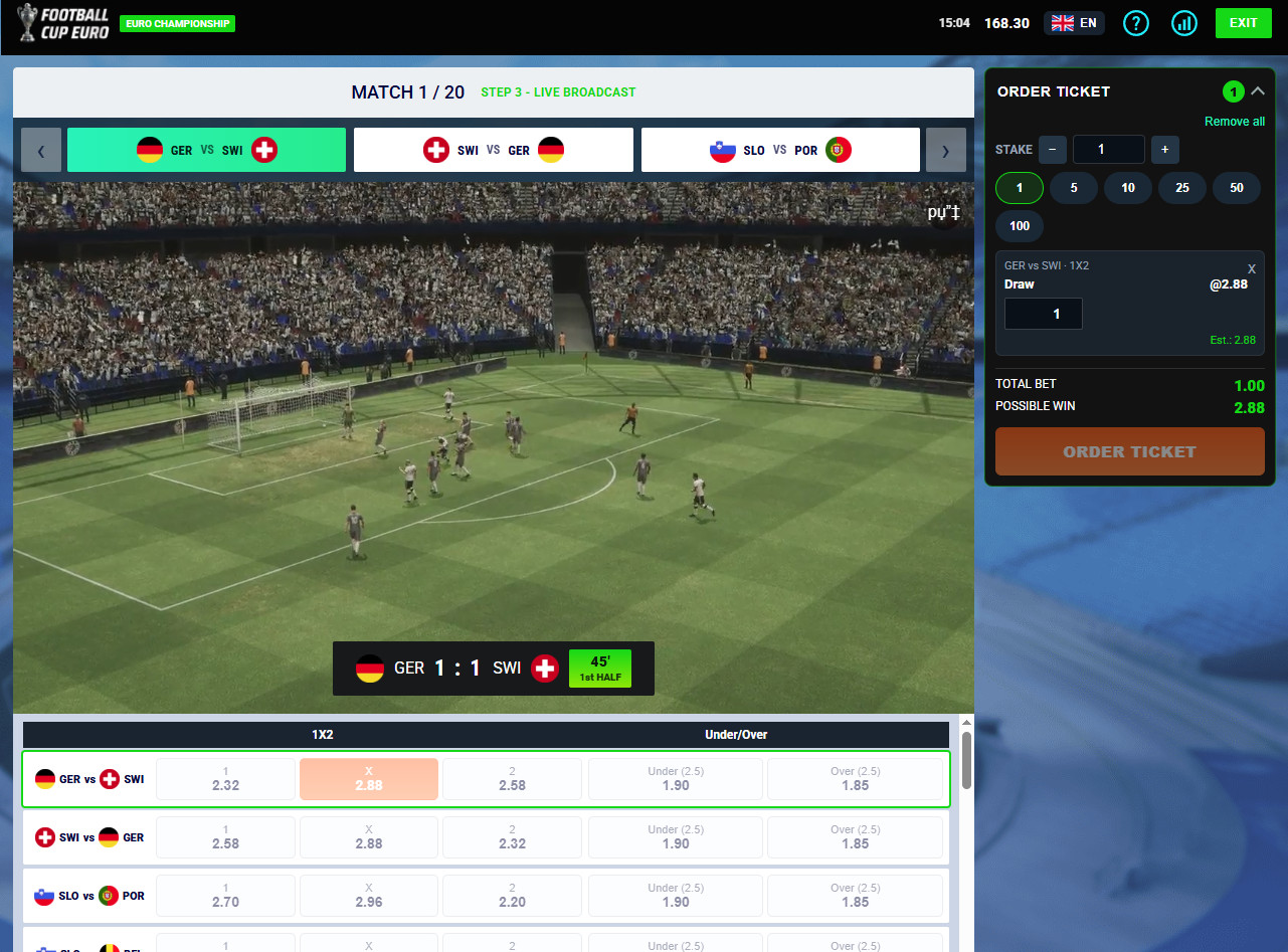 Virtual Sports European Championship betting game