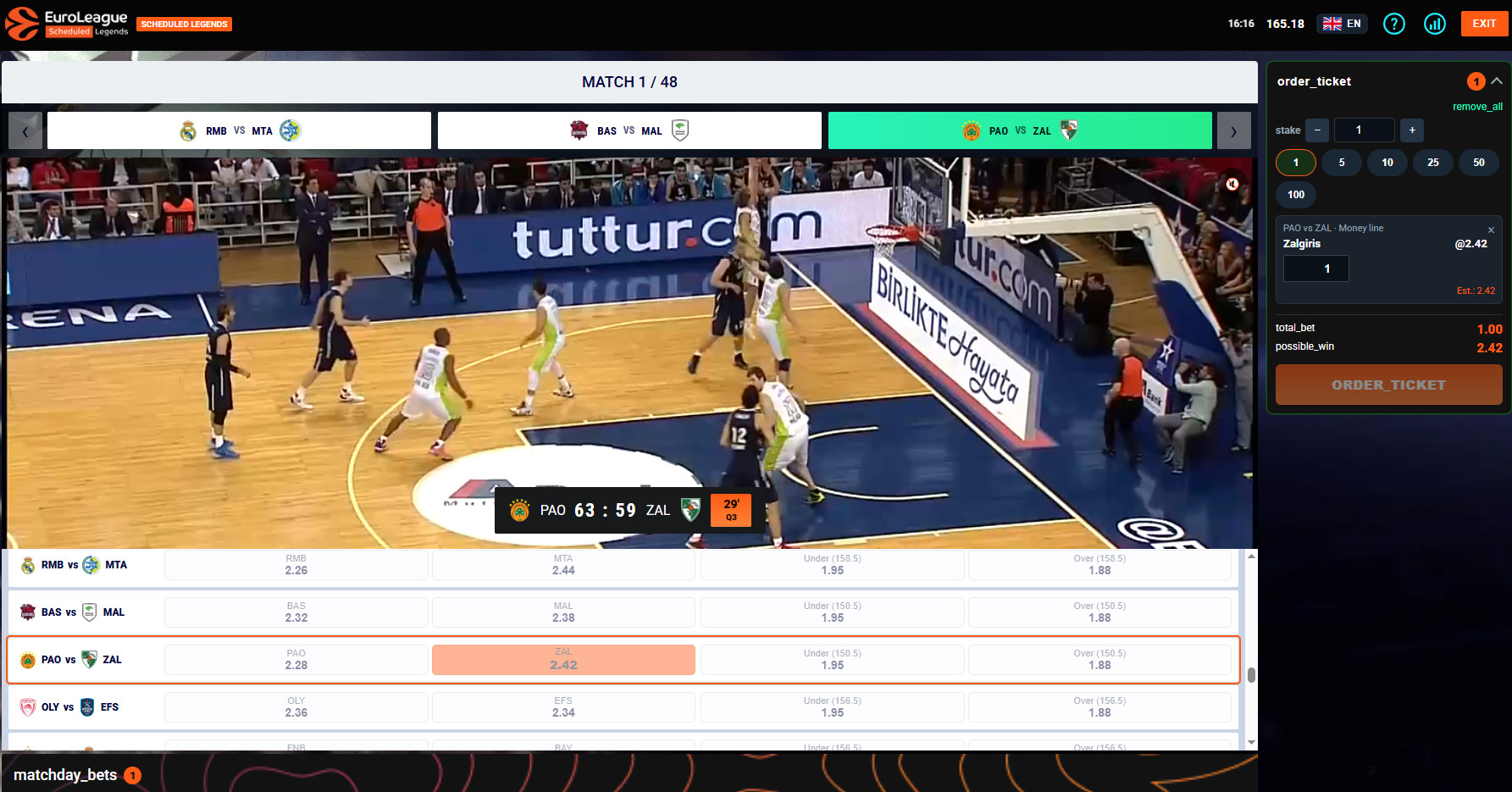 Virtual sport basketball betting game