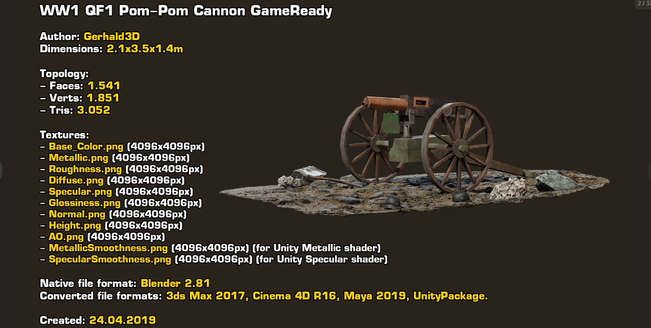 QF 1-Pounder PomPom Cannon WW1