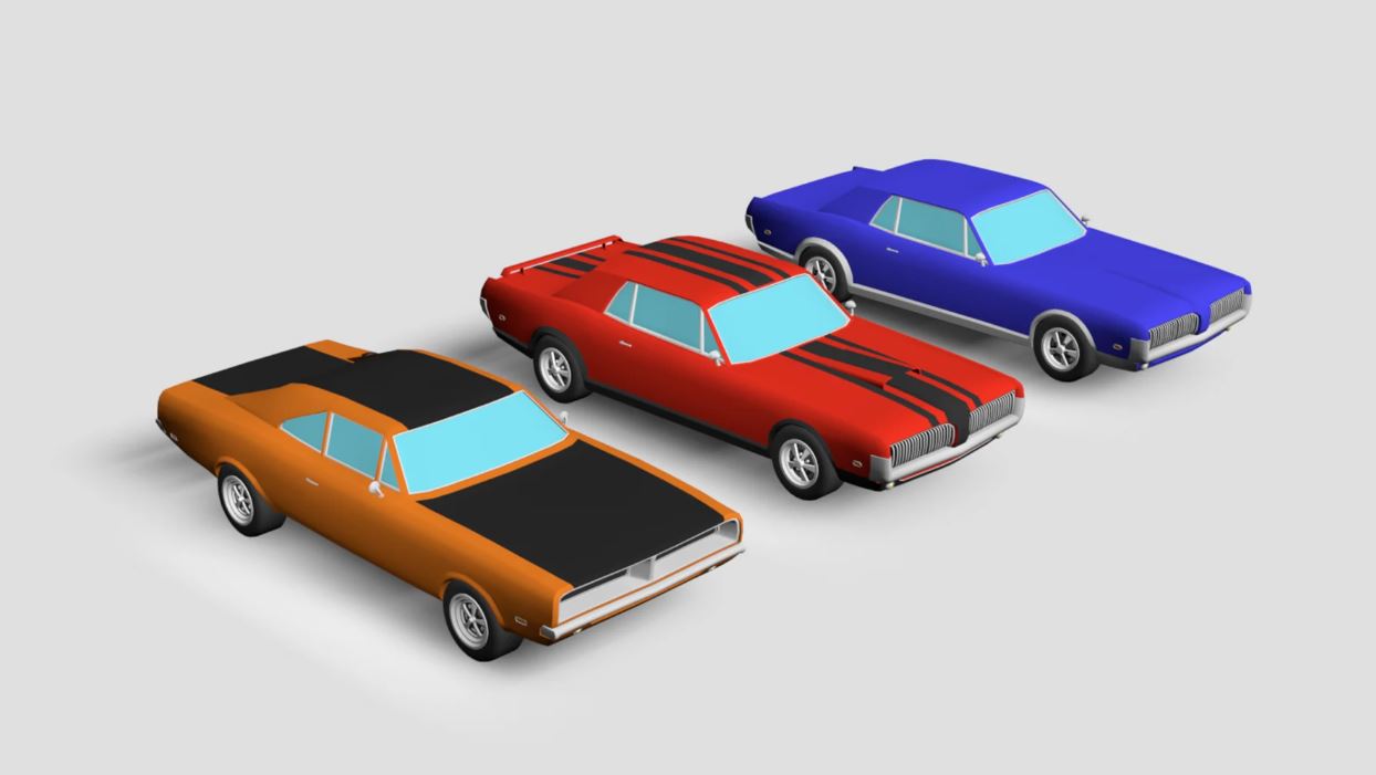LowPoly Muscle Car Pack 3D model