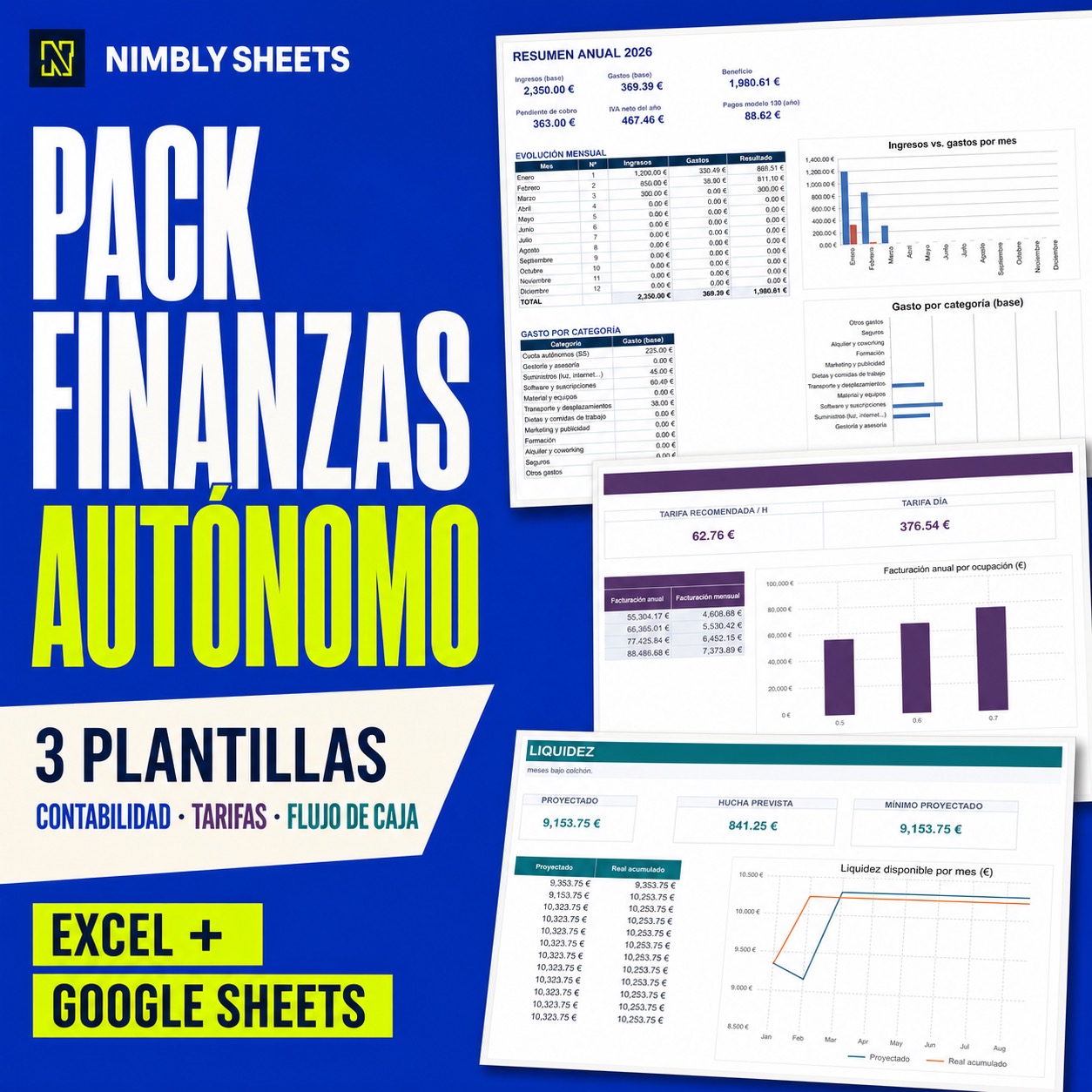 Pack Finanzas Autónomo — 3 Plantillas Excel