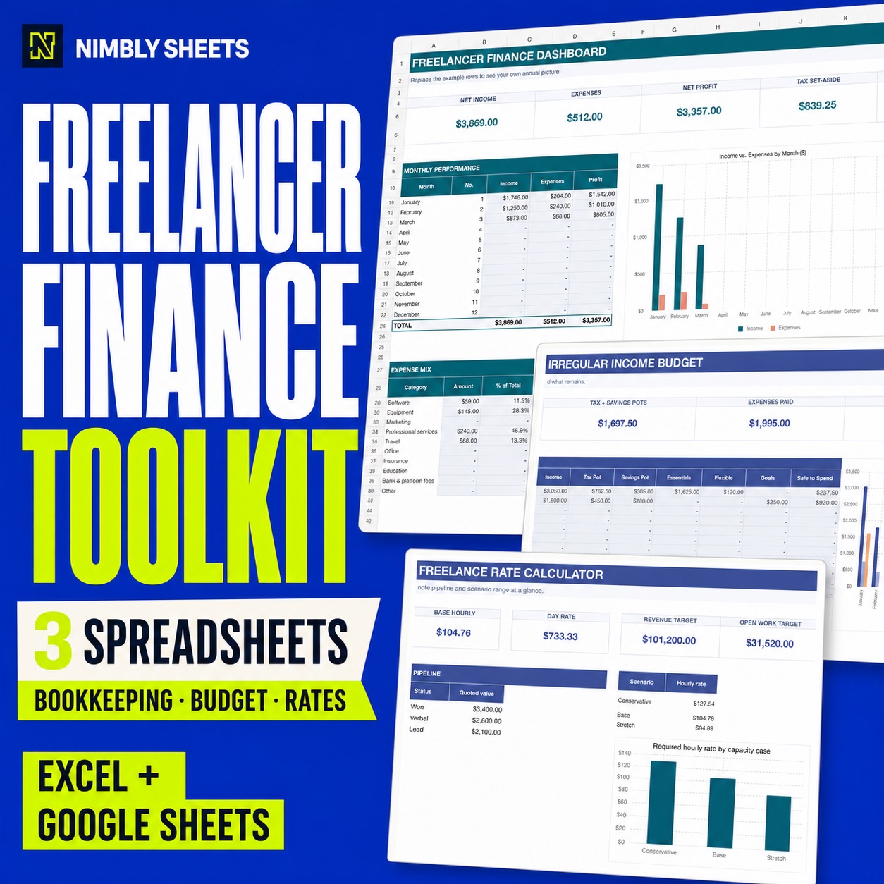 Freelancer Finance Toolkit — 3 Excel Workbooks