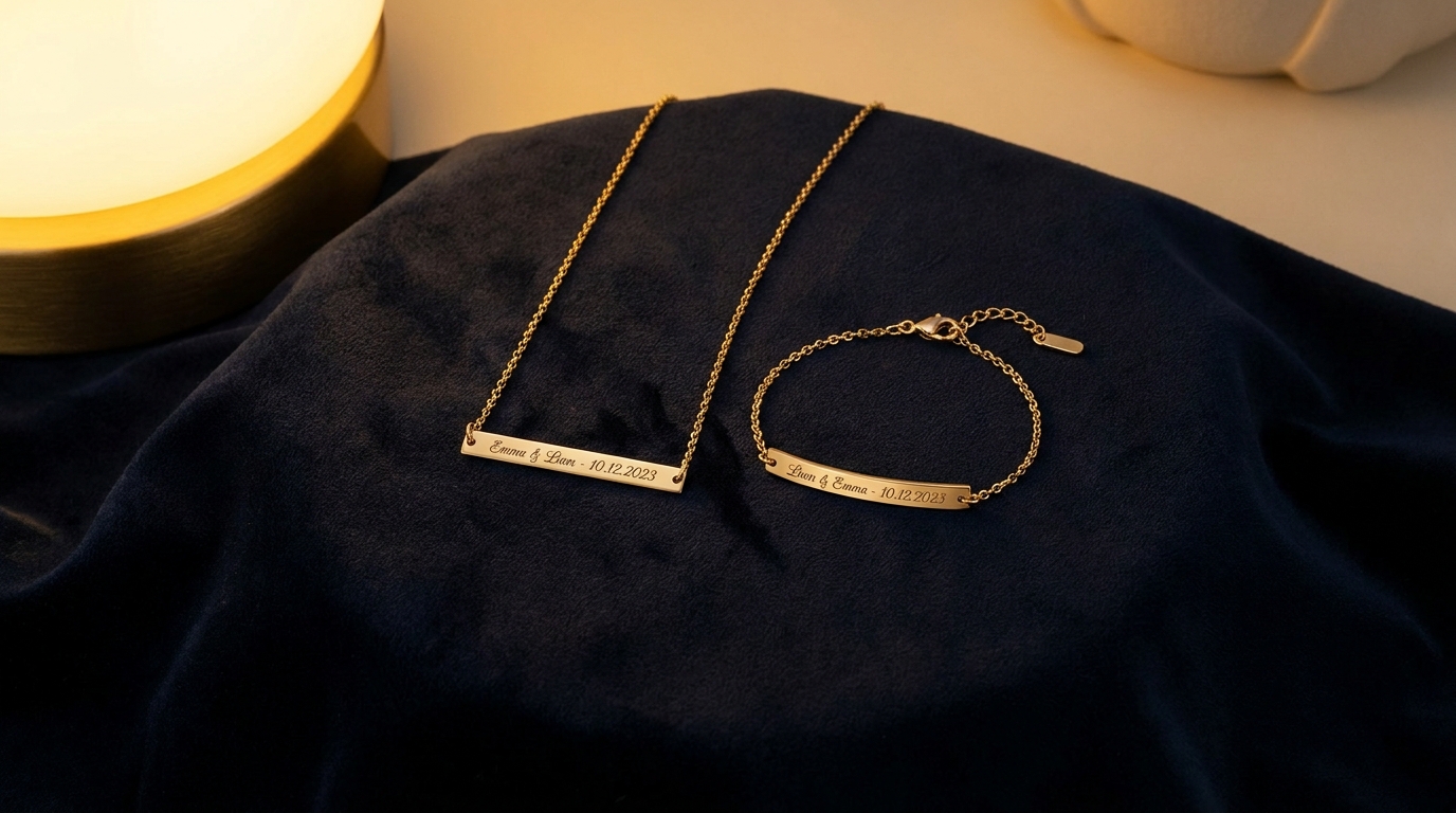 Engraved Couples Jewelry Set