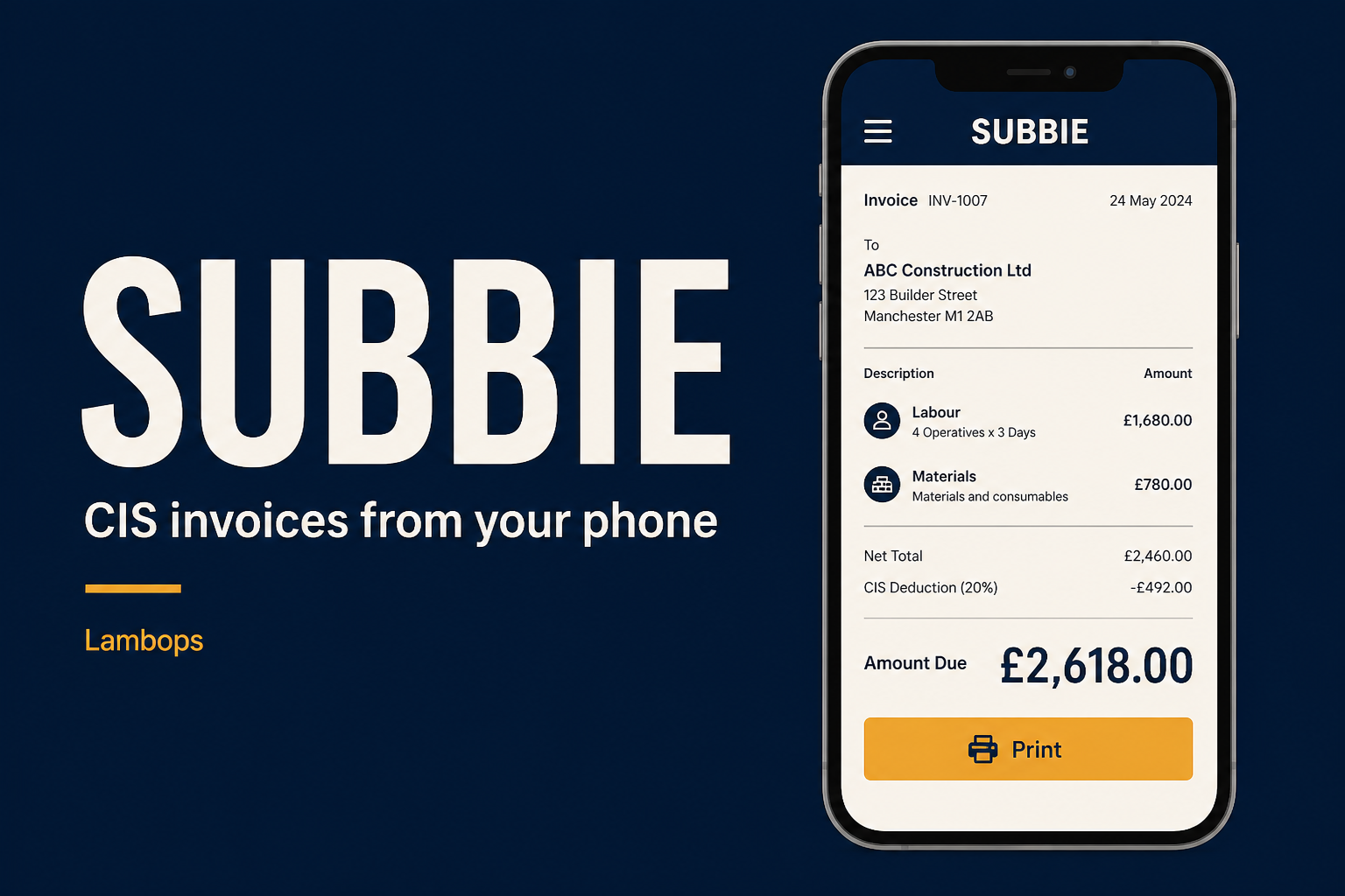 Subbie - CIS invoices from your phone