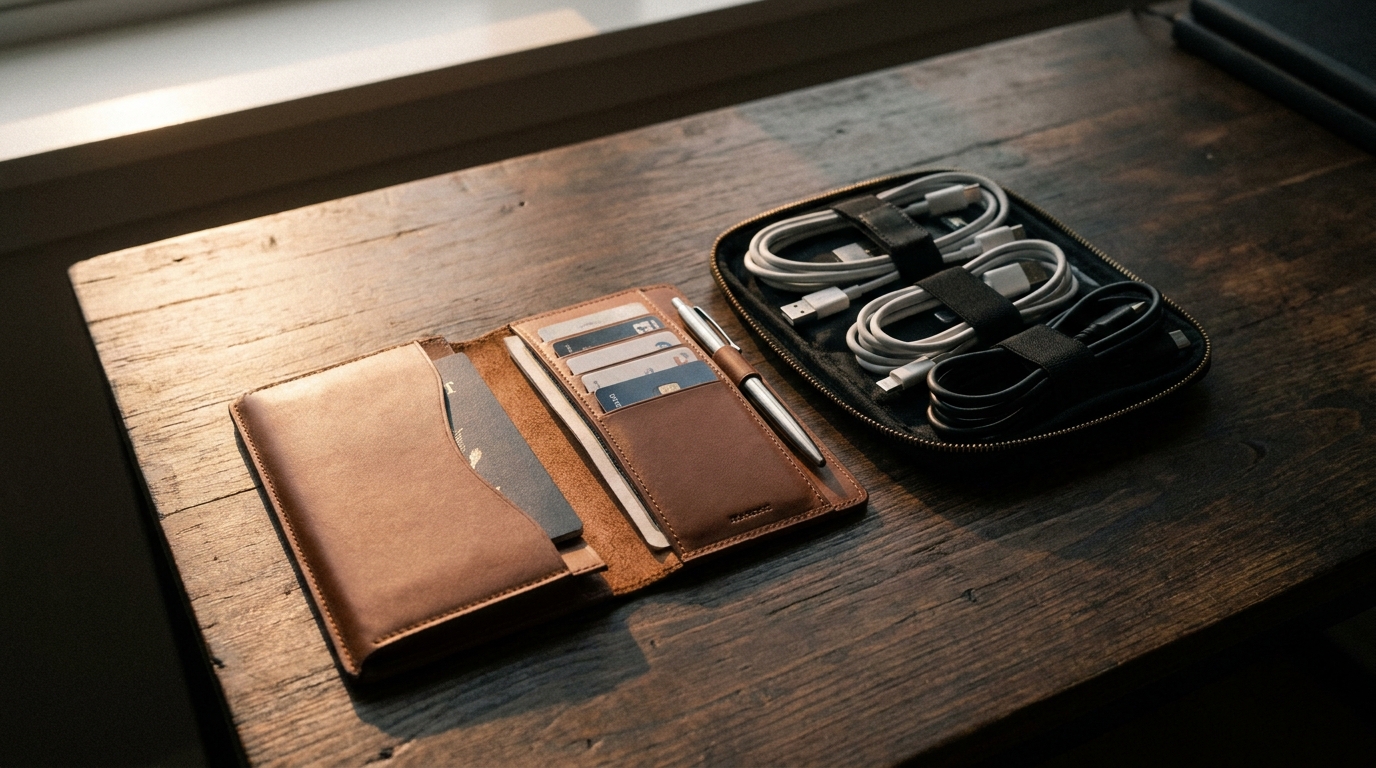 The Passport Set — Leather Wallet & Tech Organizer