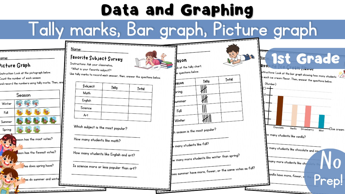 1st Grade Data and Graphing Worksheets |Tally Marks, Bar Graph & Picture Graph