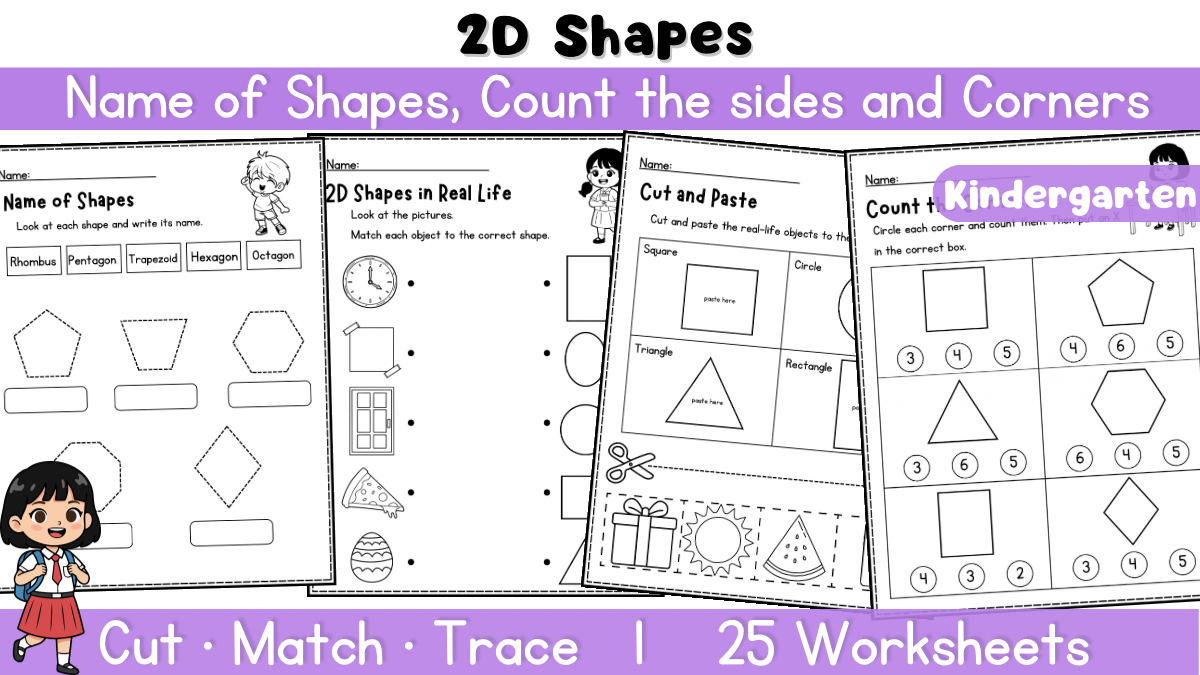 2D Shapes Worksheets | Shape Recognition Activities | Kindergarten Geometry