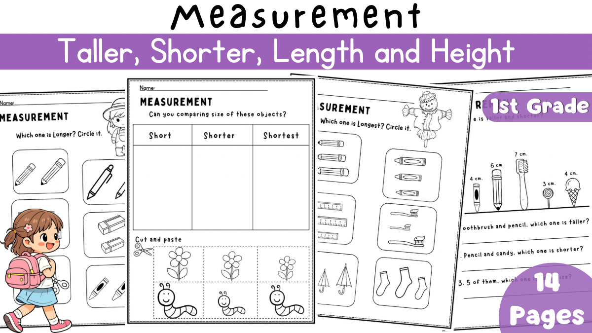 1st Grade Measurement Worksheets | Longer, Shorter, Taller & Comparing Lengths