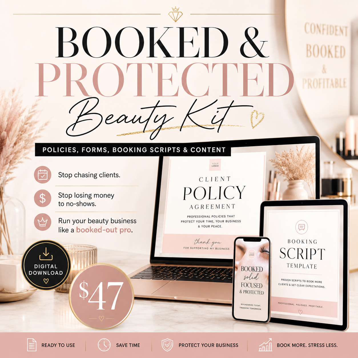Booked & Protected Beauty Kit — Policies, Forms, Booking Scripts & Content
