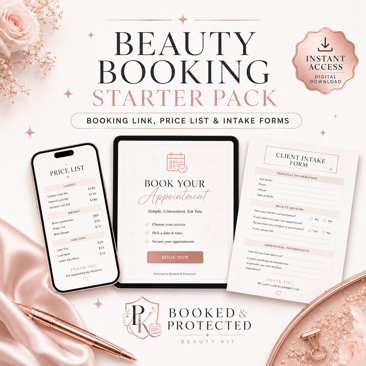Beauty Booking Starter Pack — Booking Link, Price List & Intake Forms