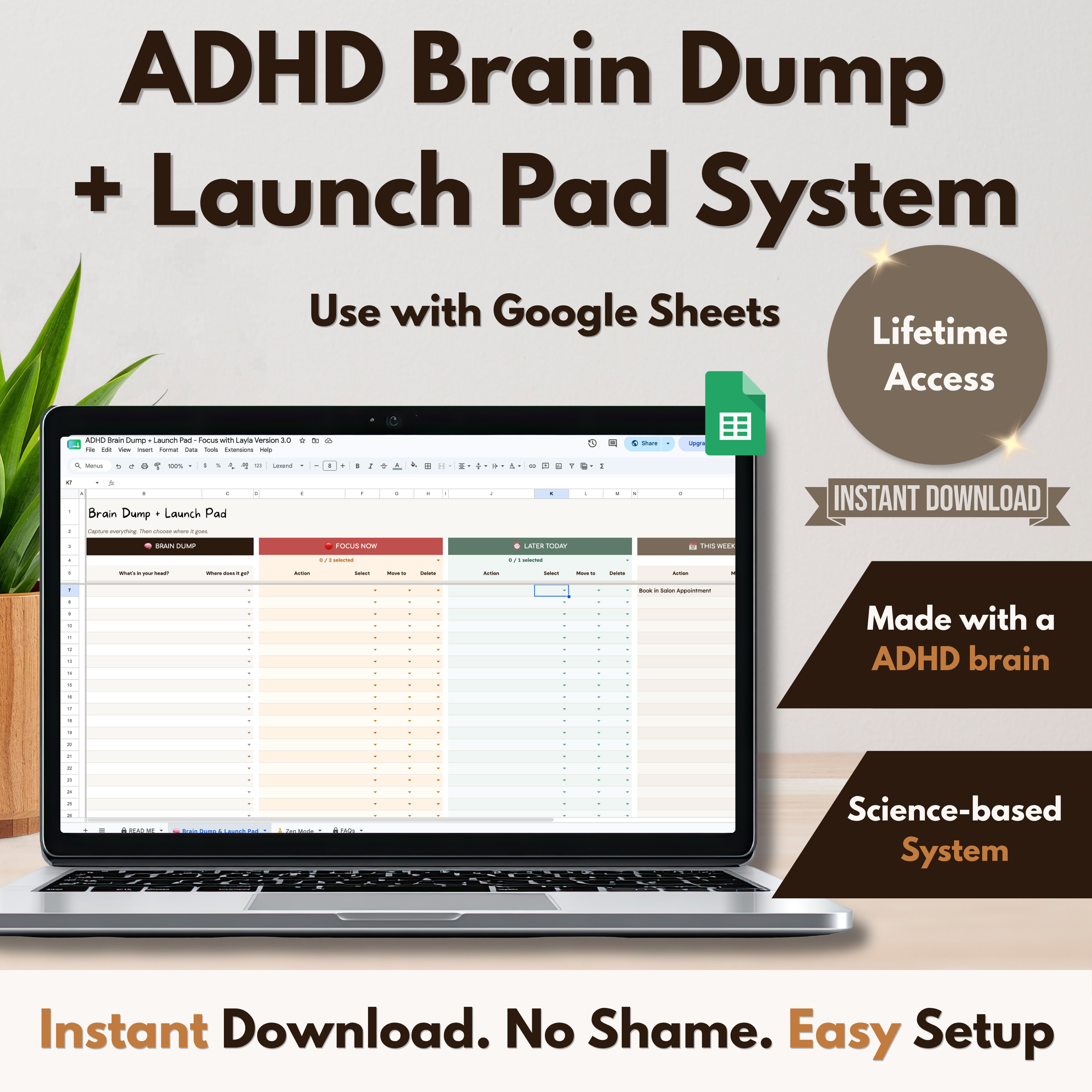 Brain Dump + Launch Pad System | Google Sheets Template | Instant Download